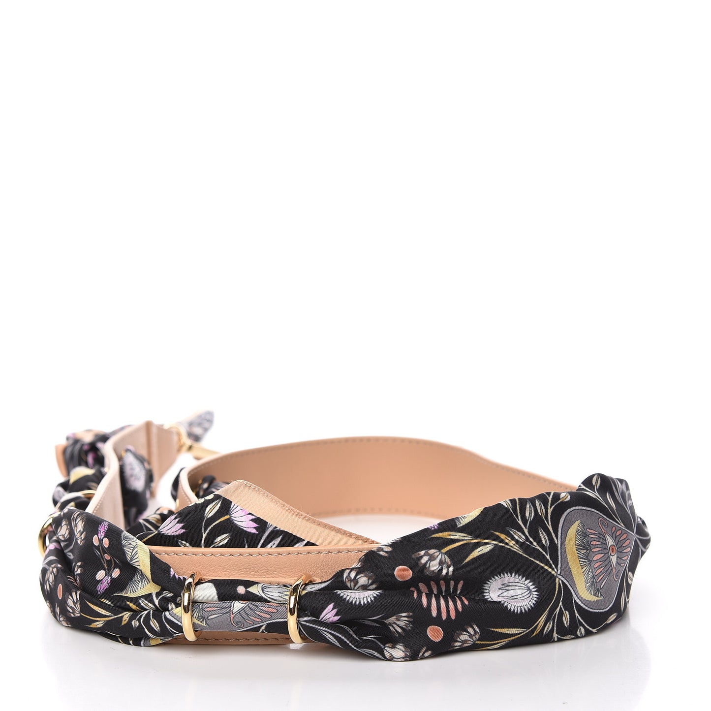 Calfskin Silk Floral Scarf Strap Tan