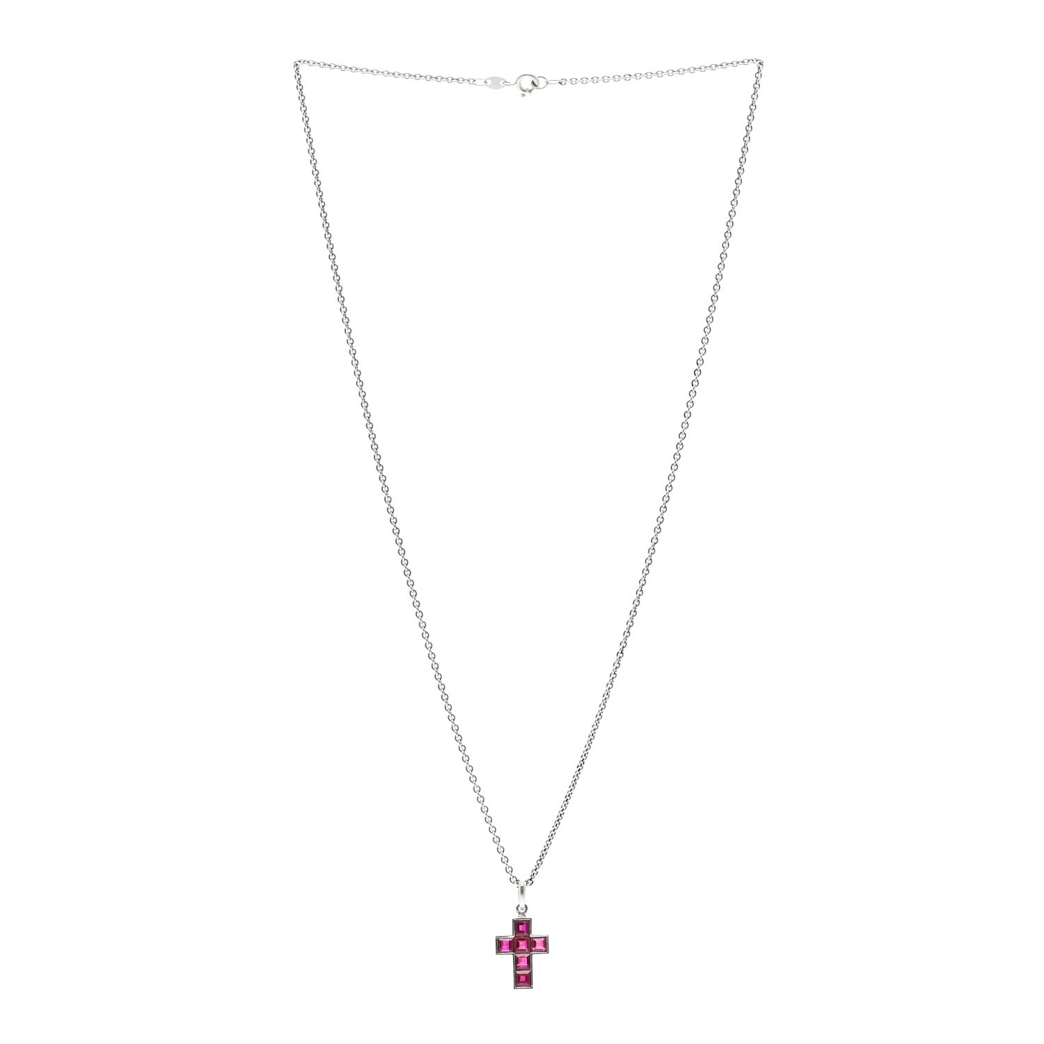 Cartier Platinum Ruby Cross Pendant Necklace 3 of 5