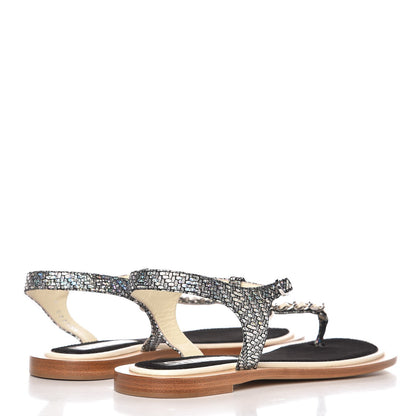 Chanel Fantasy Goatskin Suede CC Chain Thong Sandals 39 Silver Ivory 4 of 8
