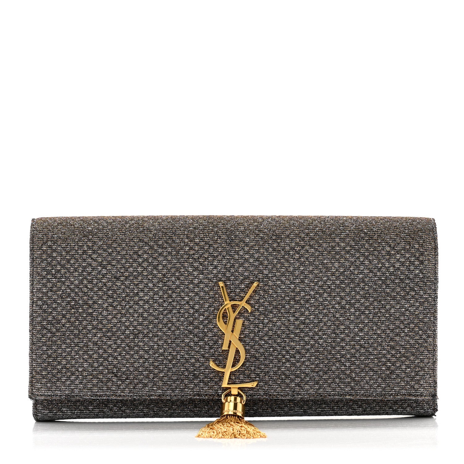 Saint Laurent Metallic Canvas Woven Classic Monogram Kate Tassel Clutch Ciad Argento 1 of 12