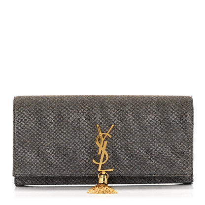 Saint Laurent Metallic Canvas Woven Classic Monogram Kate Tassel Clutch Ciad Argento 1 of 12
