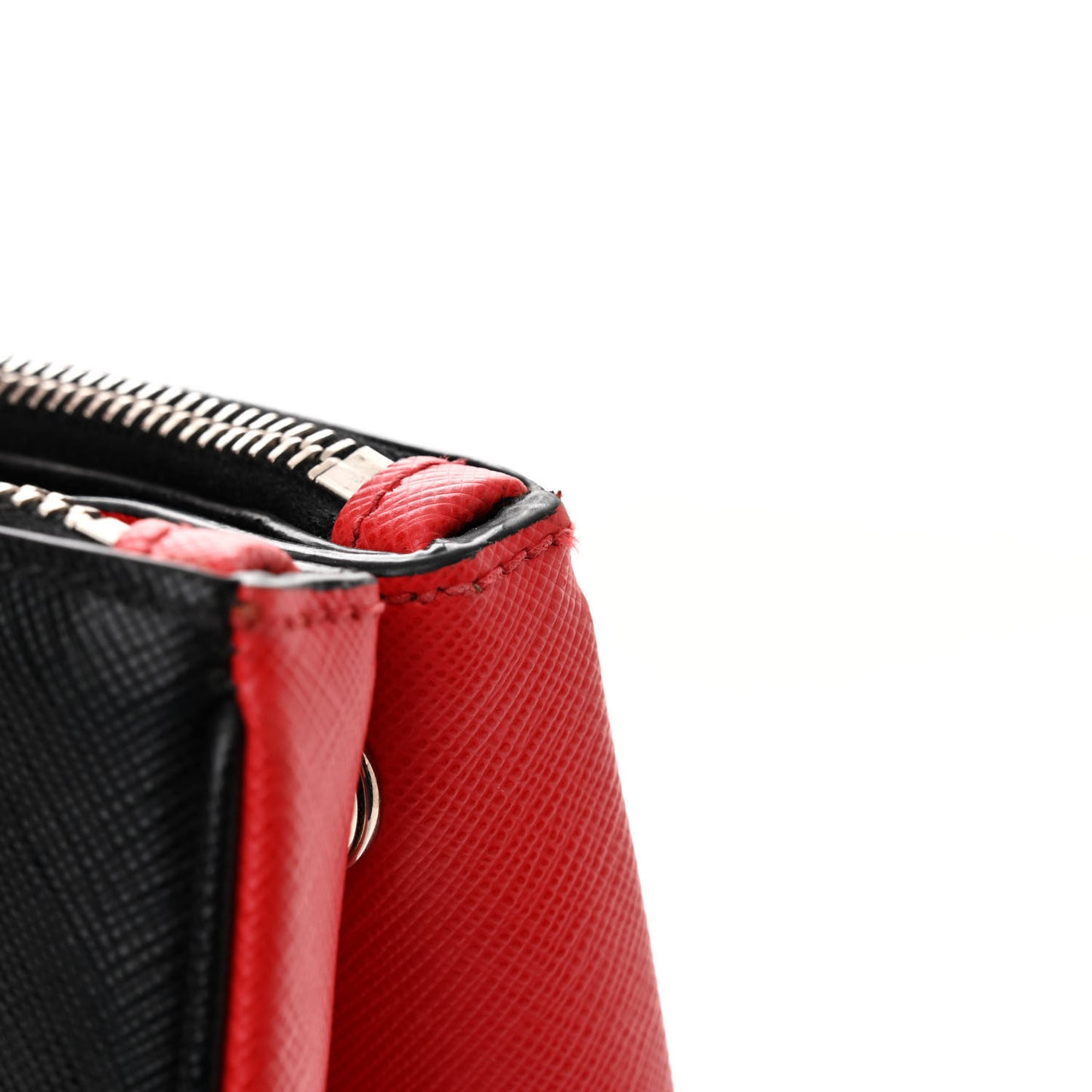 Saffiano Baiadera Striped Medium Galleria Double Zip Tote Black Fuoco White