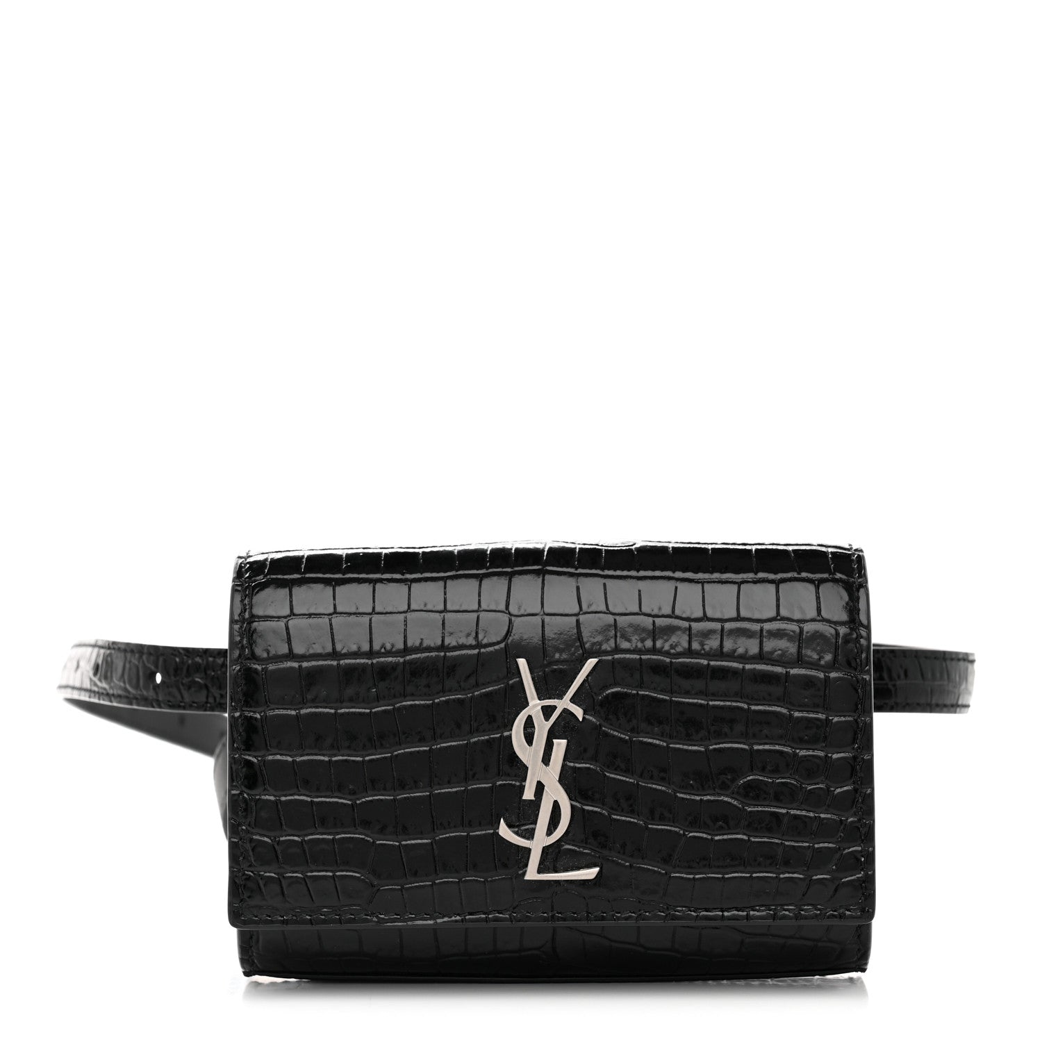 Saint Laurent Calfskin Crocodile Embossed Monogram Kate Belt Bag Black 1 of 9