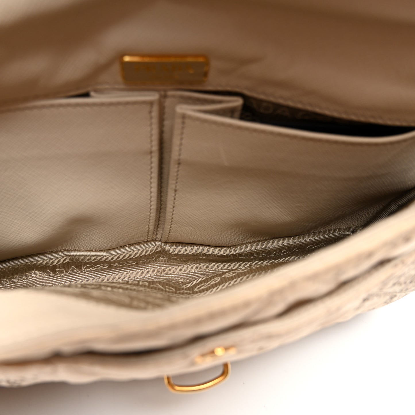 Tessuto Nylon Quilted Floral Flap Beige