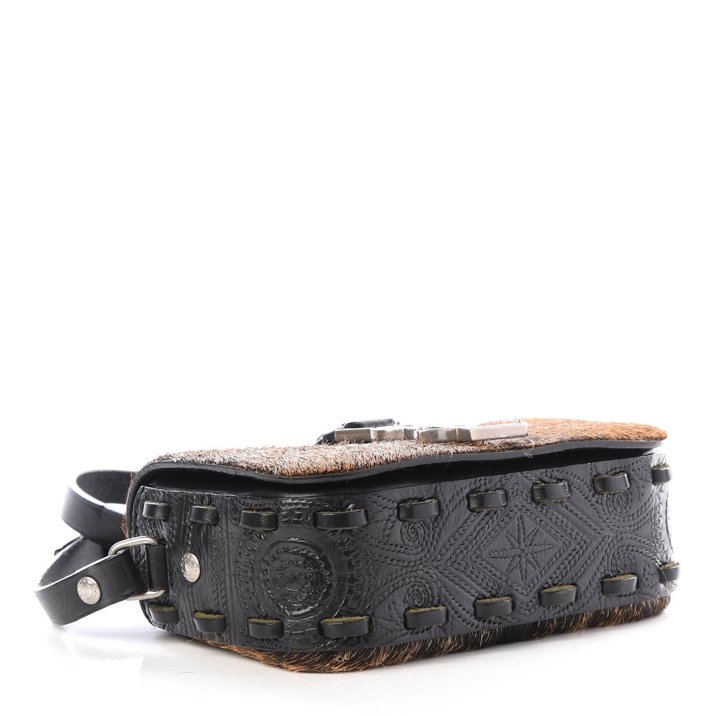 Calfskin Hair Monogram Crossbody Bag Black
