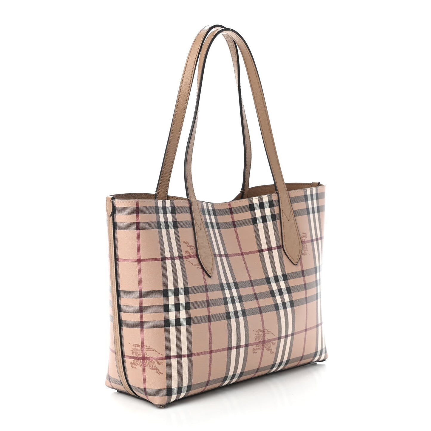 Grainy Calfskin Haymarket Check Small Reversible Tote Camel