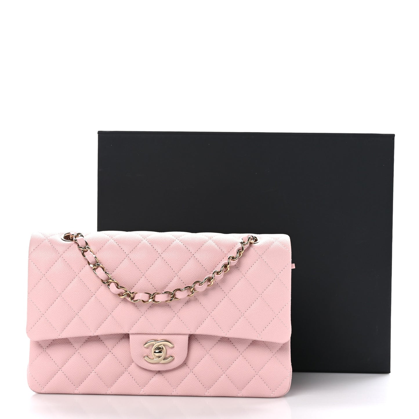 Caviar Quilted Medium Double Flap Light Pink