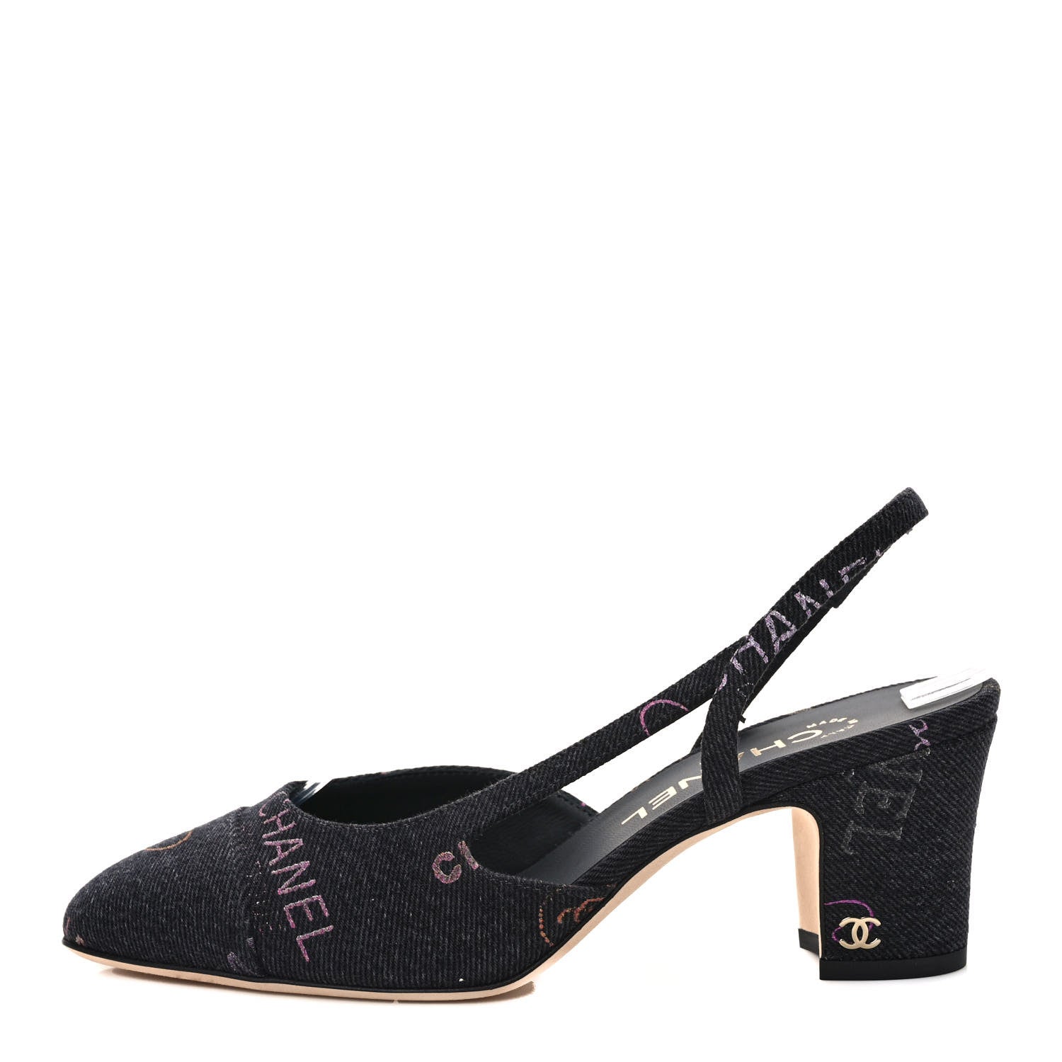 Chanel Denim Cap Toe Denim Mood Slingback Pumps 37 Black Multicolor 1 of 9