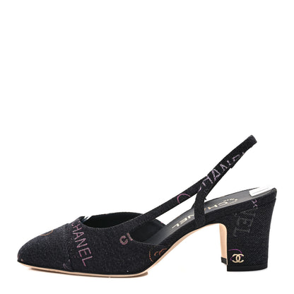 Chanel Denim Cap Toe Denim Mood Slingback Pumps 37 Black Multicolor 1 of 9