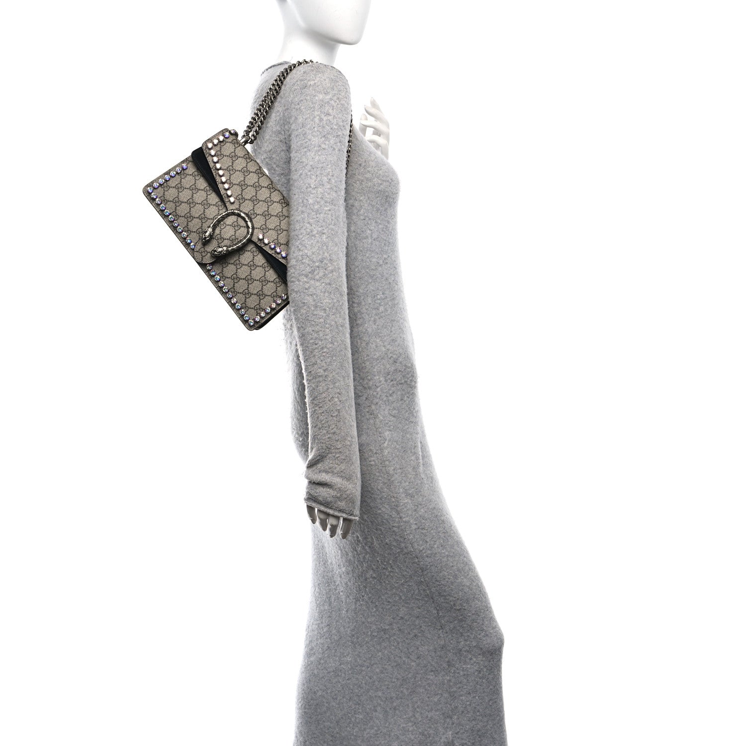 Gucci GG Supreme Monogram Crystal Small Dionysus Shoulder Bag Black 2 of 10