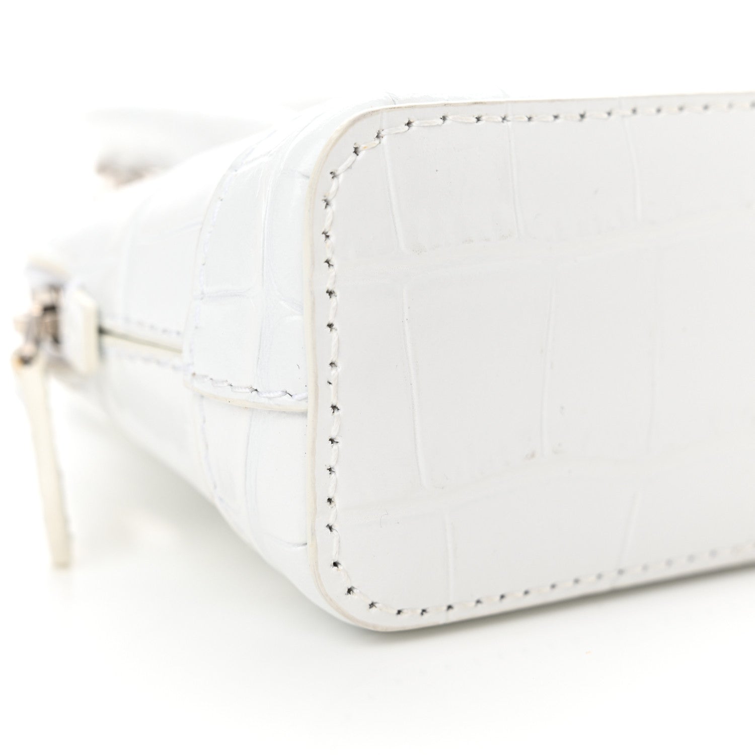 Balenciaga Calfskin Logo Crocodile Embossed Mini Ville Top Handle Bag White Black 9 of 10