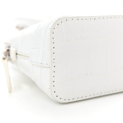 Balenciaga Calfskin Logo Crocodile Embossed Mini Ville Top Handle Bag White Black 9 of 10