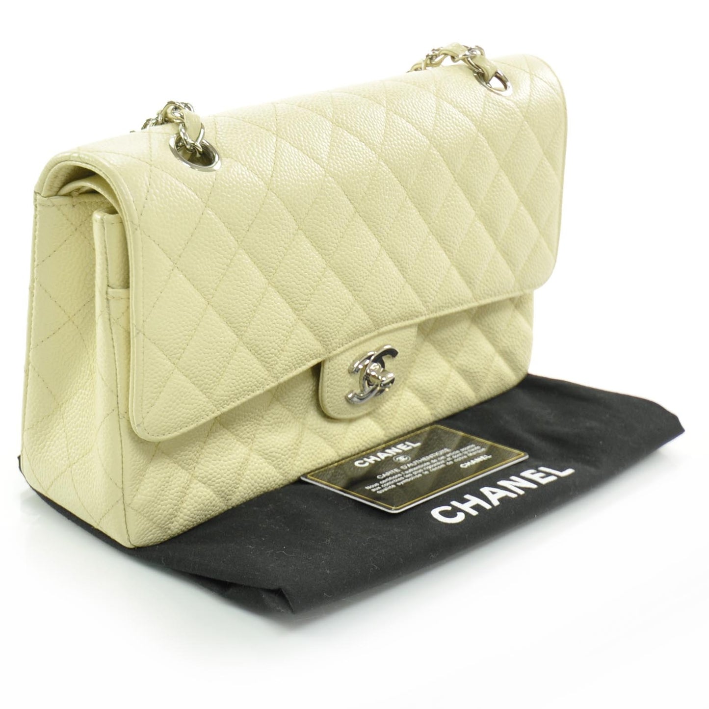 Caviar Quilted Medium Double Flap Beige Clair