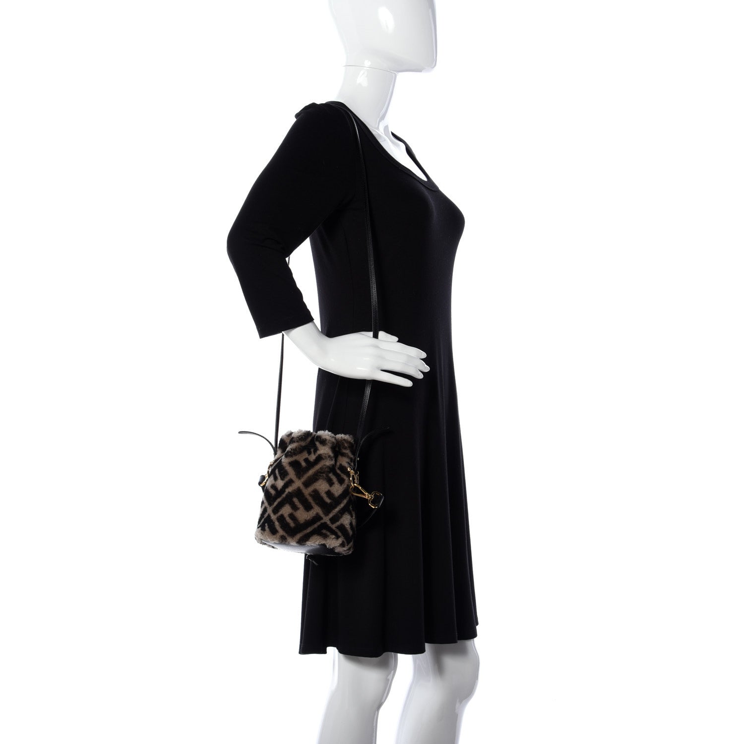 Fendi Shearling F is Fendi Macro FF 1974 Diagonal Mini Mon Tresor Bucket Bag Dove Black 2 of 18