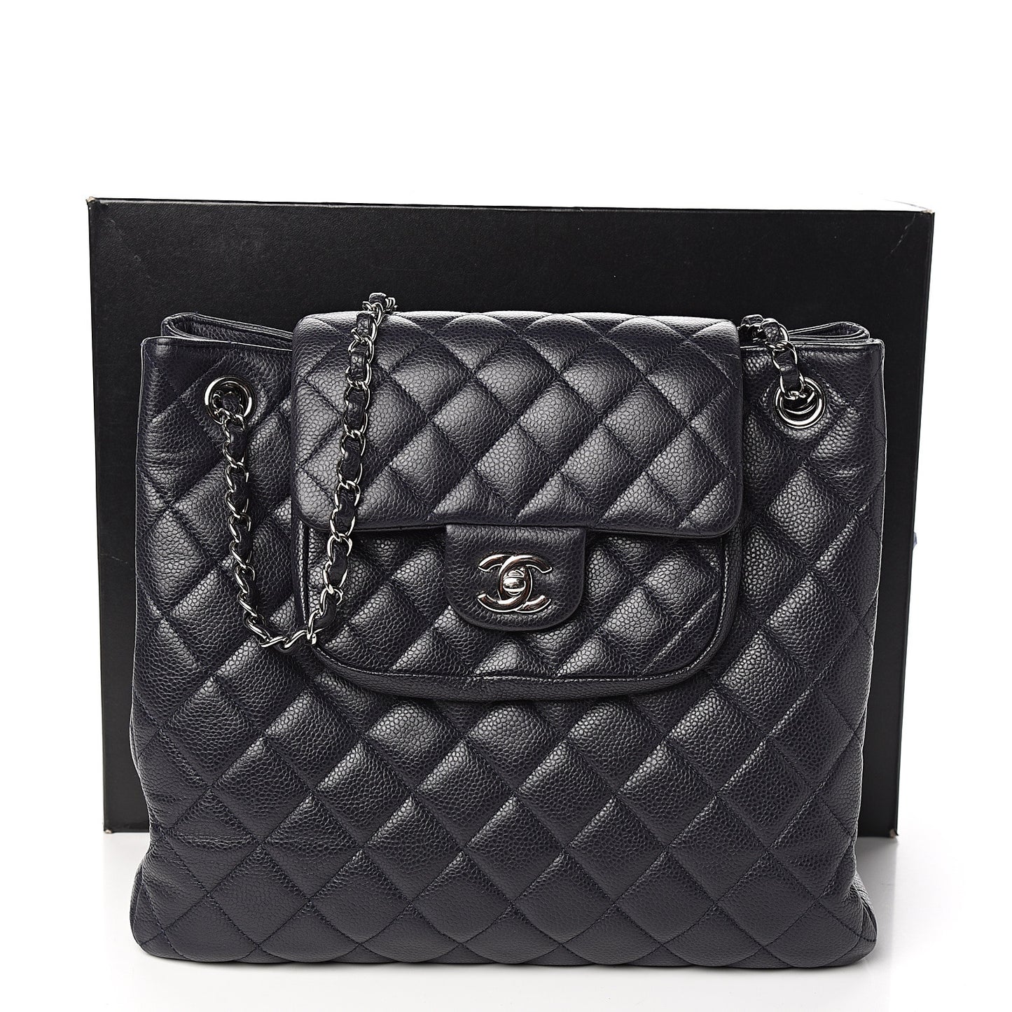Caviar Quilted Flap Tote Marine