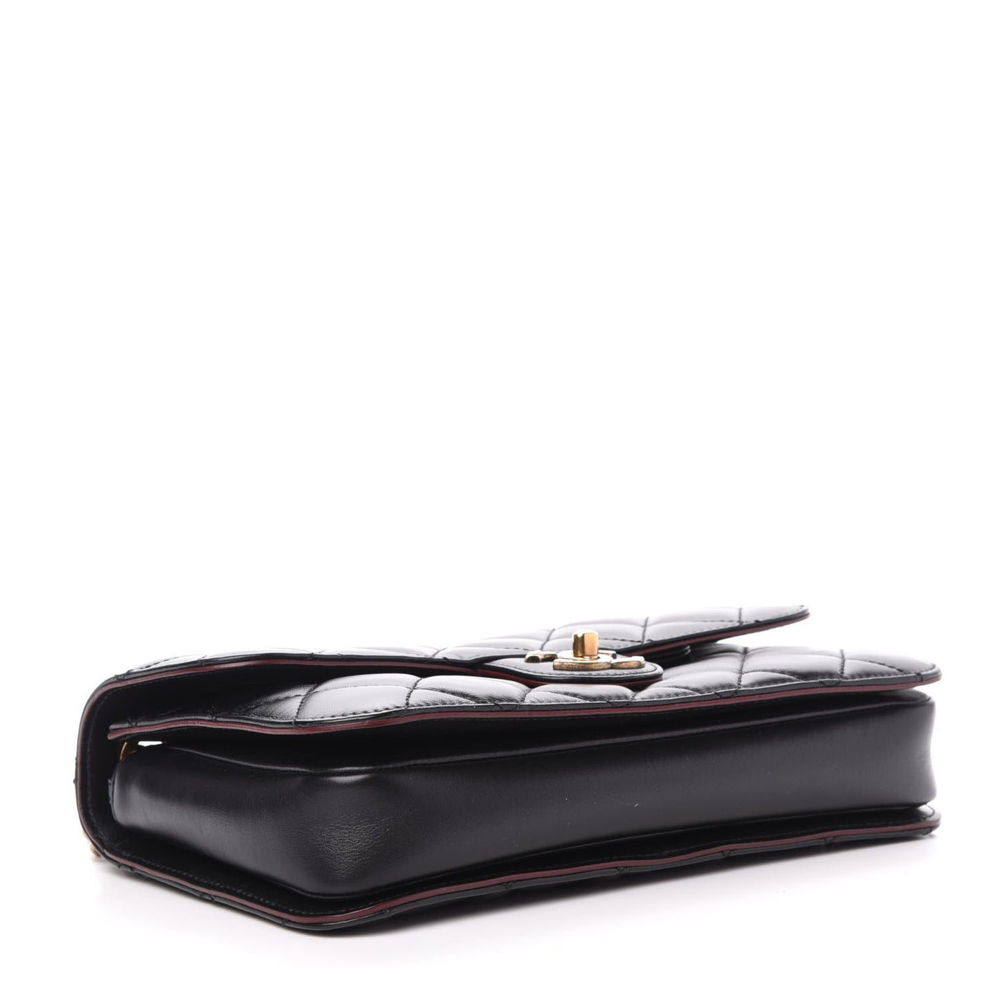 Glazed Calfskin Quilted Medium Perfect Edge Flap Black