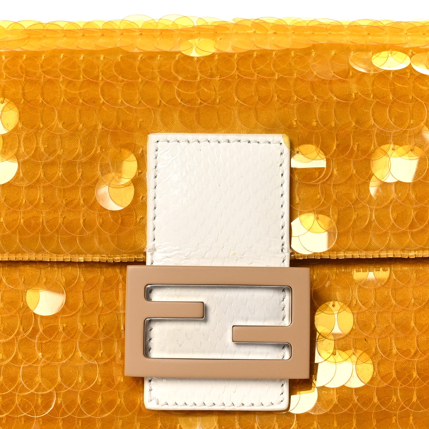 Fendi Satin Sequin Paillettes Elaphe Plexiglass Baguette 1997 Giallo Avorio 8 of 10