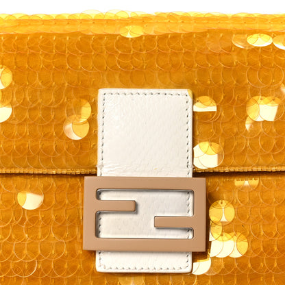 Fendi Satin Sequin Paillettes Elaphe Plexiglass Baguette 1997 Giallo Avorio 8 of 10