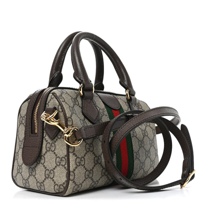 Gucci GG Supreme Monogram Textured Dollar Calfskin Web Mini Ophidia Top Handle Bag Beige Ebony New Acero 3 of 10