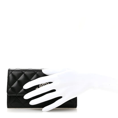 Chanel Caviar Quilted Crystal CC Large Gusset Flap Wallet Black 2 of 9