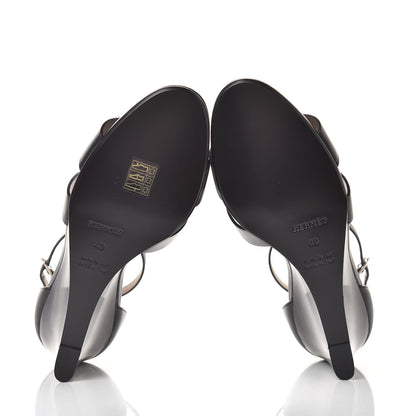 Hermes Calfskin Legend Wedge Sandals 40 Black 6 of 10