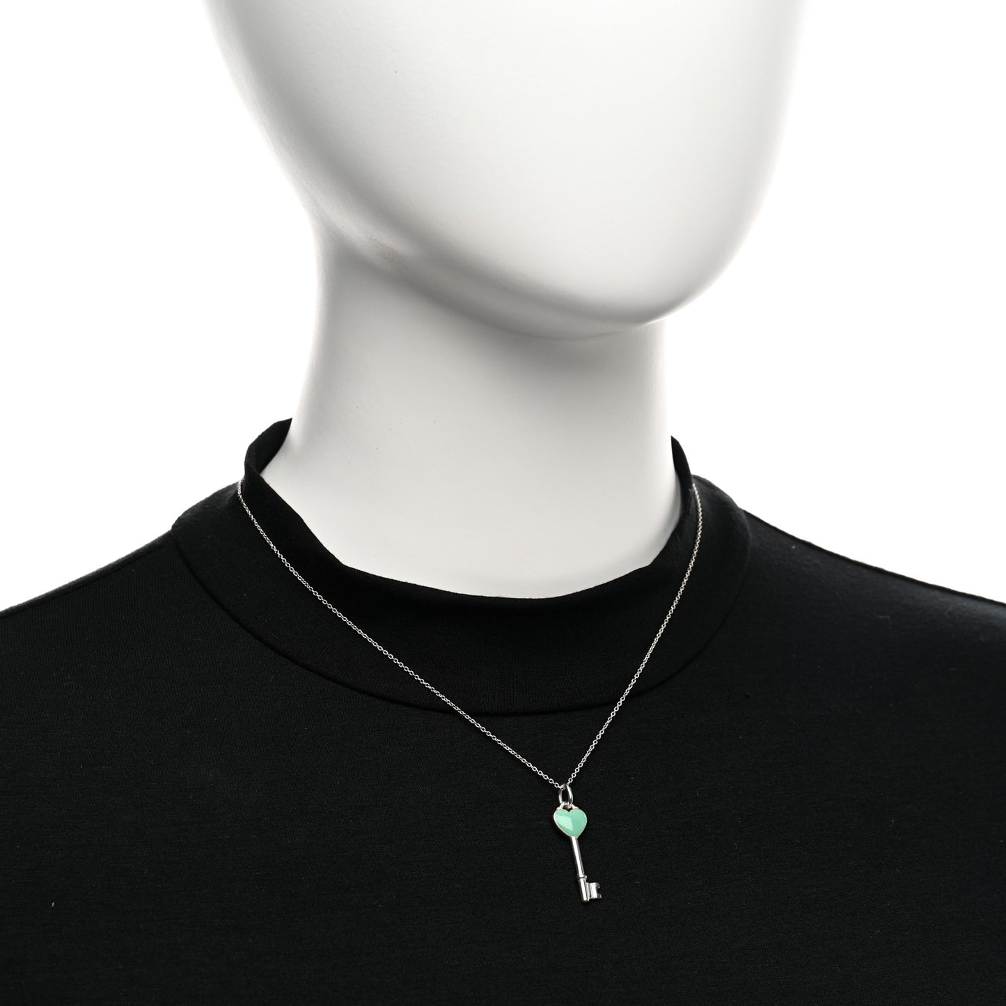 Sterling Silver Enamel Heart Key Pendant Necklace Blue