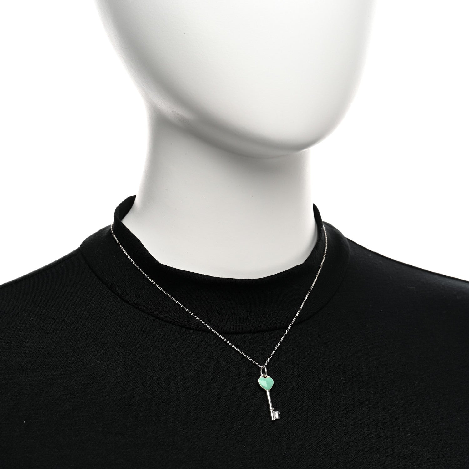 Tiffany Sterling Silver Enamel Heart Key Pendant Necklace Blue 2 of 6