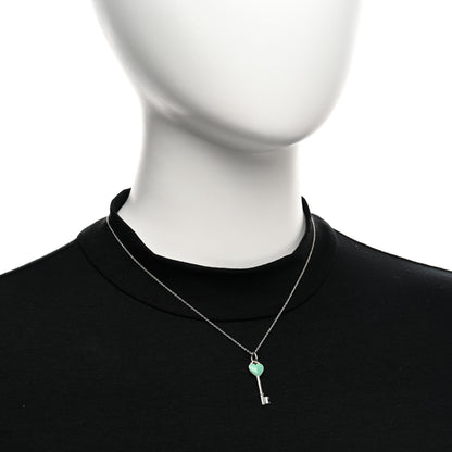 Tiffany Sterling Silver Enamel Heart Key Pendant Necklace Blue 2 of 6