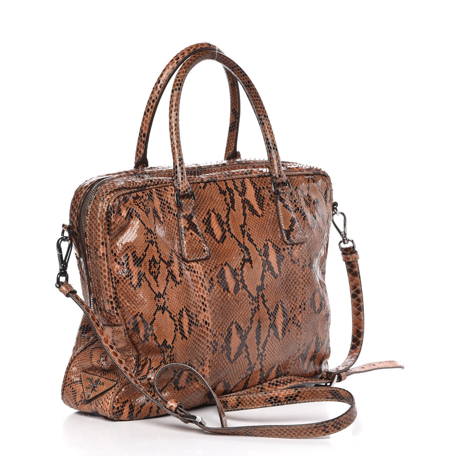 Prada Shiny Python Bauletto Tote Brandy 3 of 11