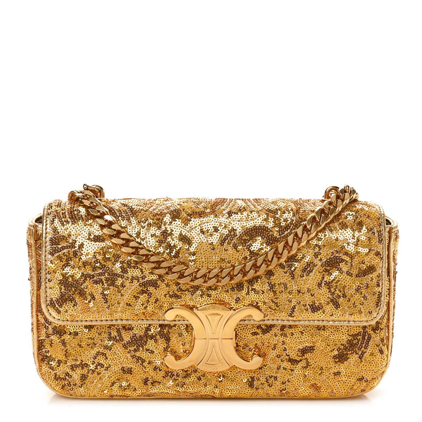 Sequin Triomphe Chain Shoulder Bag Gold