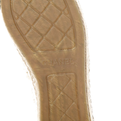 Chanel Woven Fabric Grosgrain CC Espadrilles 38 Beige Black 7 of 10