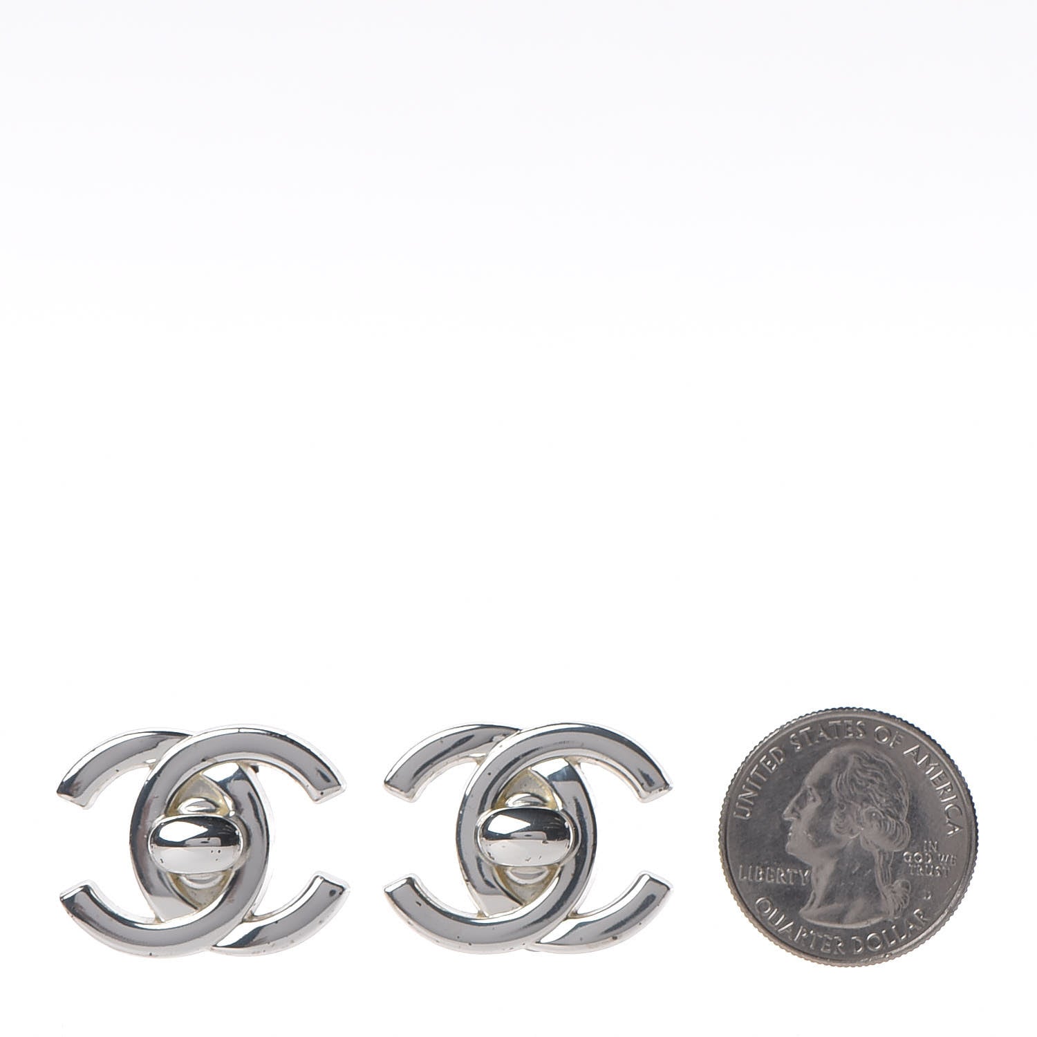 Chanel CC Turnlock Clip On Earrings Silver 2 of 5