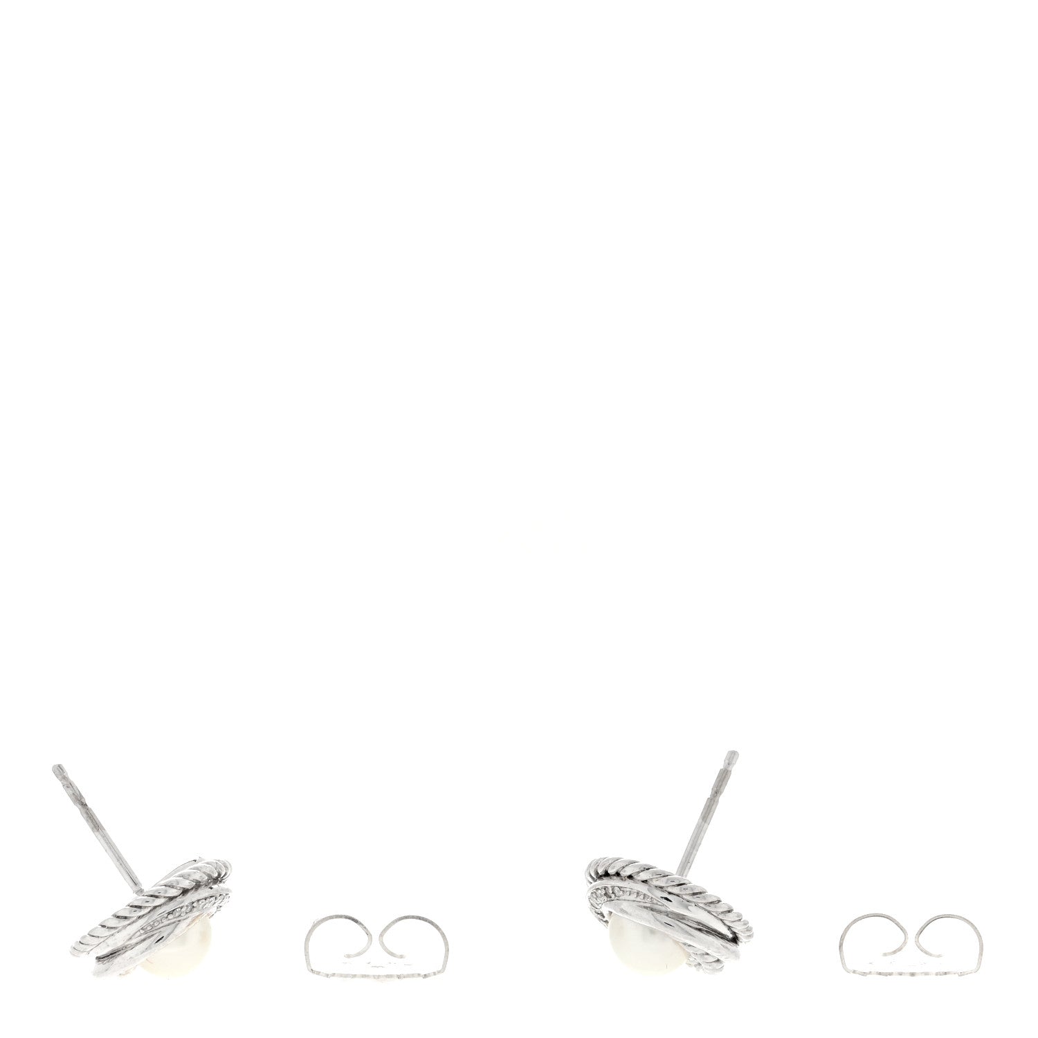 David Yurman Sterling Silver Diamond Freshwater Pearl Crossover Earrings 3 of 4