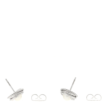 David Yurman Sterling Silver Diamond Freshwater Pearl Crossover Earrings 3 of 4