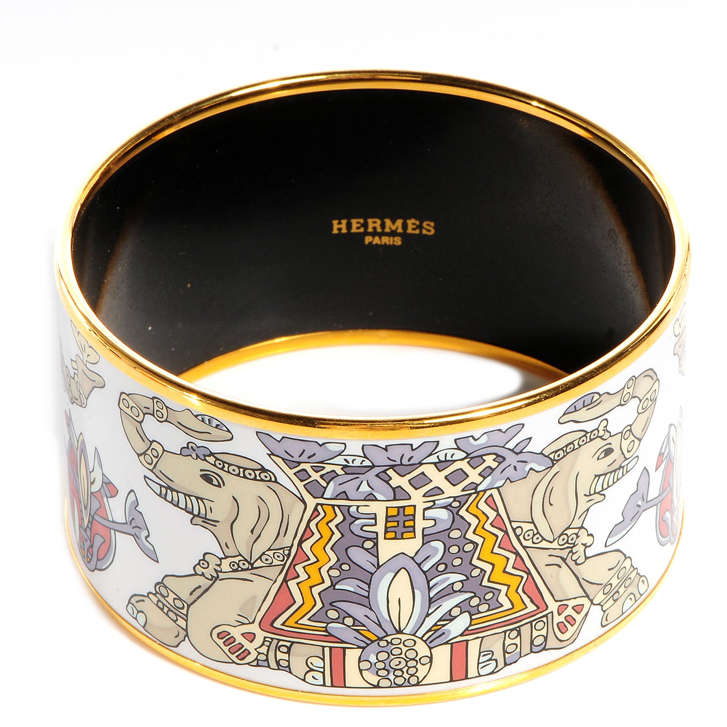 Hermes Enamel Printed Elephant Torana Extra Wide Bracelet 70 1 of 5