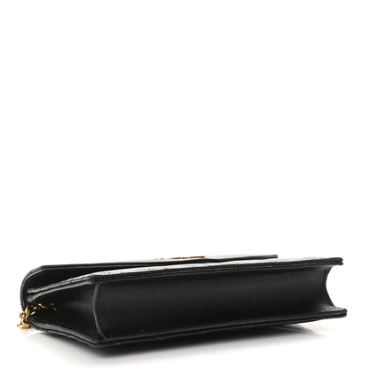 Saint Laurent Grain De Poudre Matelasse Chevron Monogram Envelope Chain Wallet Black 4 of 13
