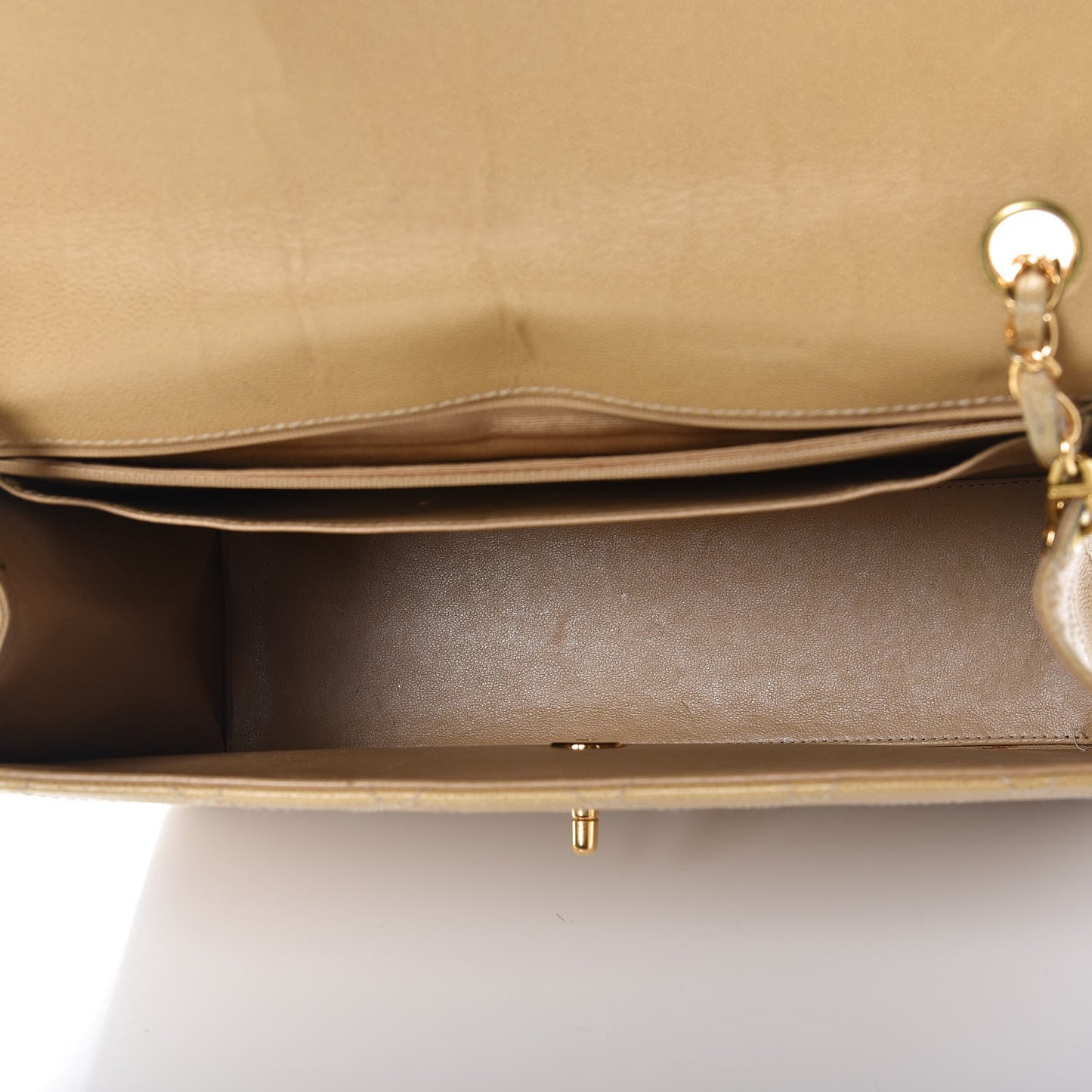 Caviar Stitched Jumbo Single Flap Beige