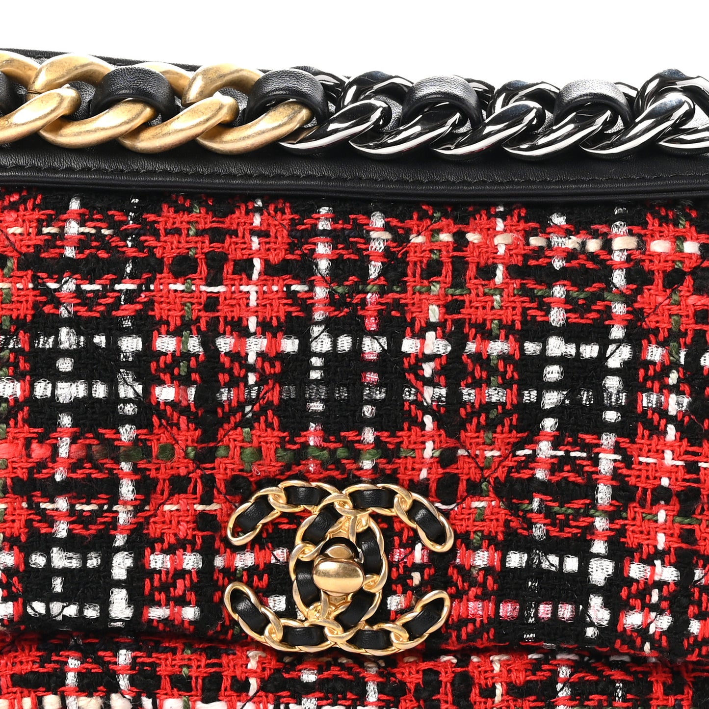 Tweed Quilted Chanel 19 Waist Bag Red Black Multicolor