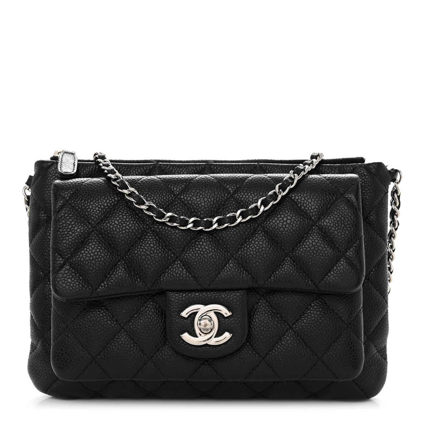 Iridescent Caviar Quilted Daily Zip Crossbody Bag Black