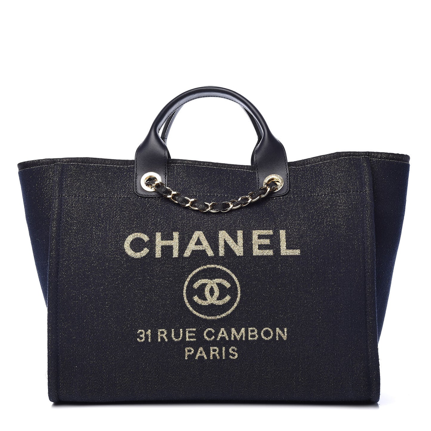 Lurex Canvas Medium Deauville Tote Navy Blue Gold