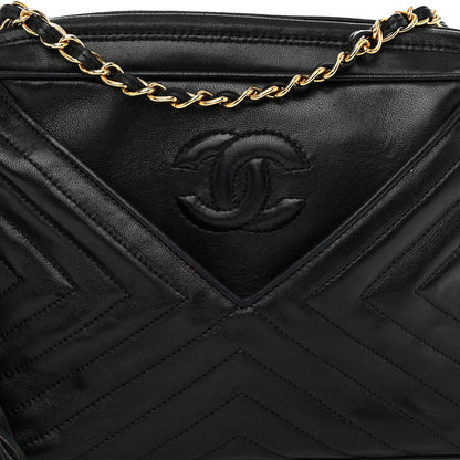 Chanel Lambskin Chevron Quilted Tassel Camera Case Black 7 of 9