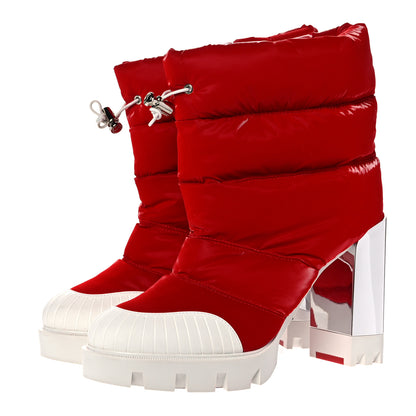 Christian Louboutin Fabric Oriona Lug 100 Boots 37 Loubi Red Silver 3 of 9