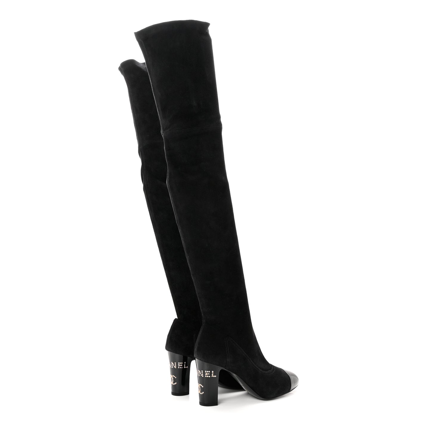 Suede Calfskin Patent Cap Toe High Boots 37 Black