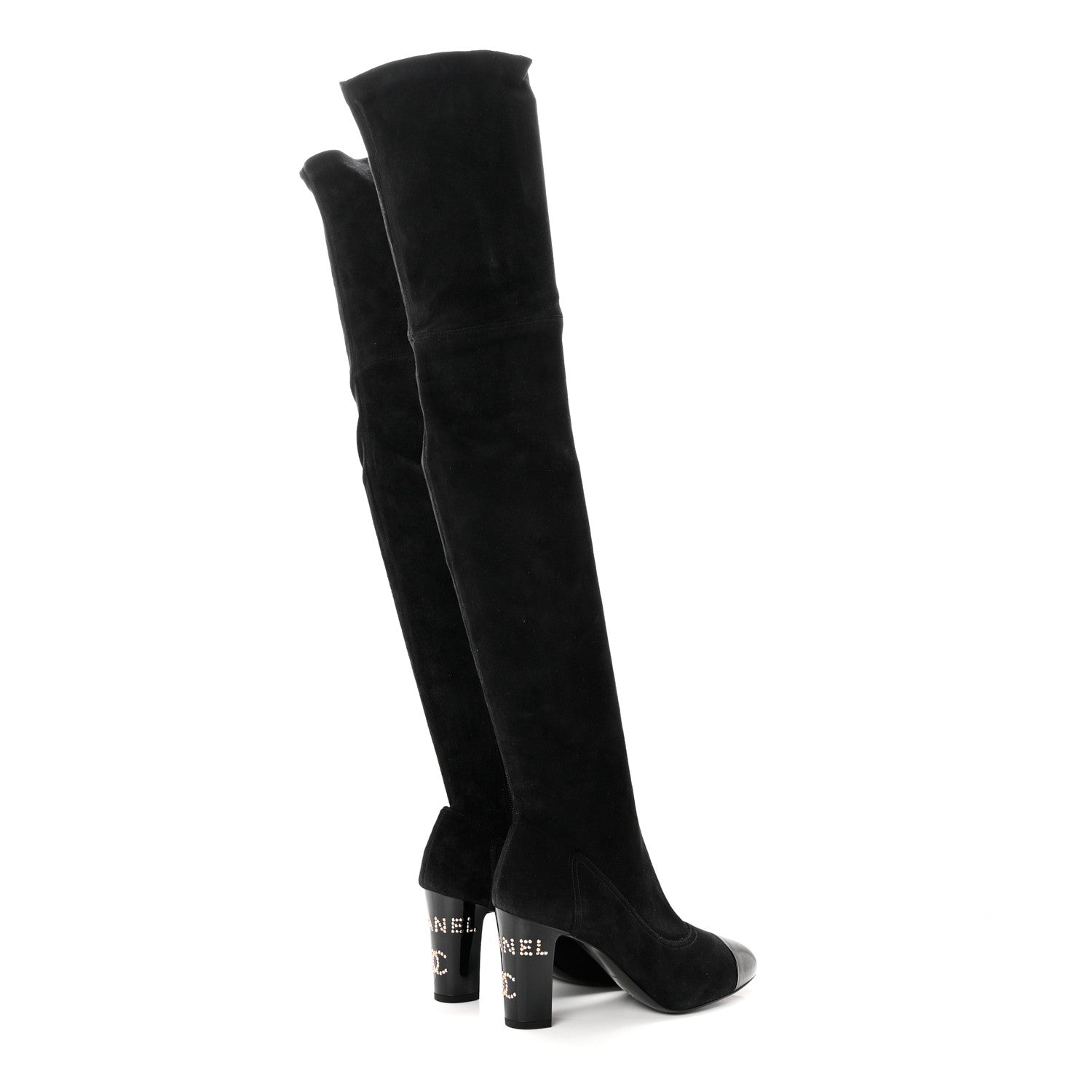 Chanel Suede Calfskin Patent Cap Toe High Boots 37 Black 4 of 8