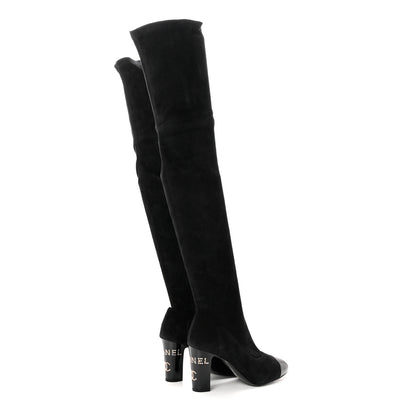 Chanel Suede Calfskin Patent Cap Toe High Boots 37 Black 4 of 8