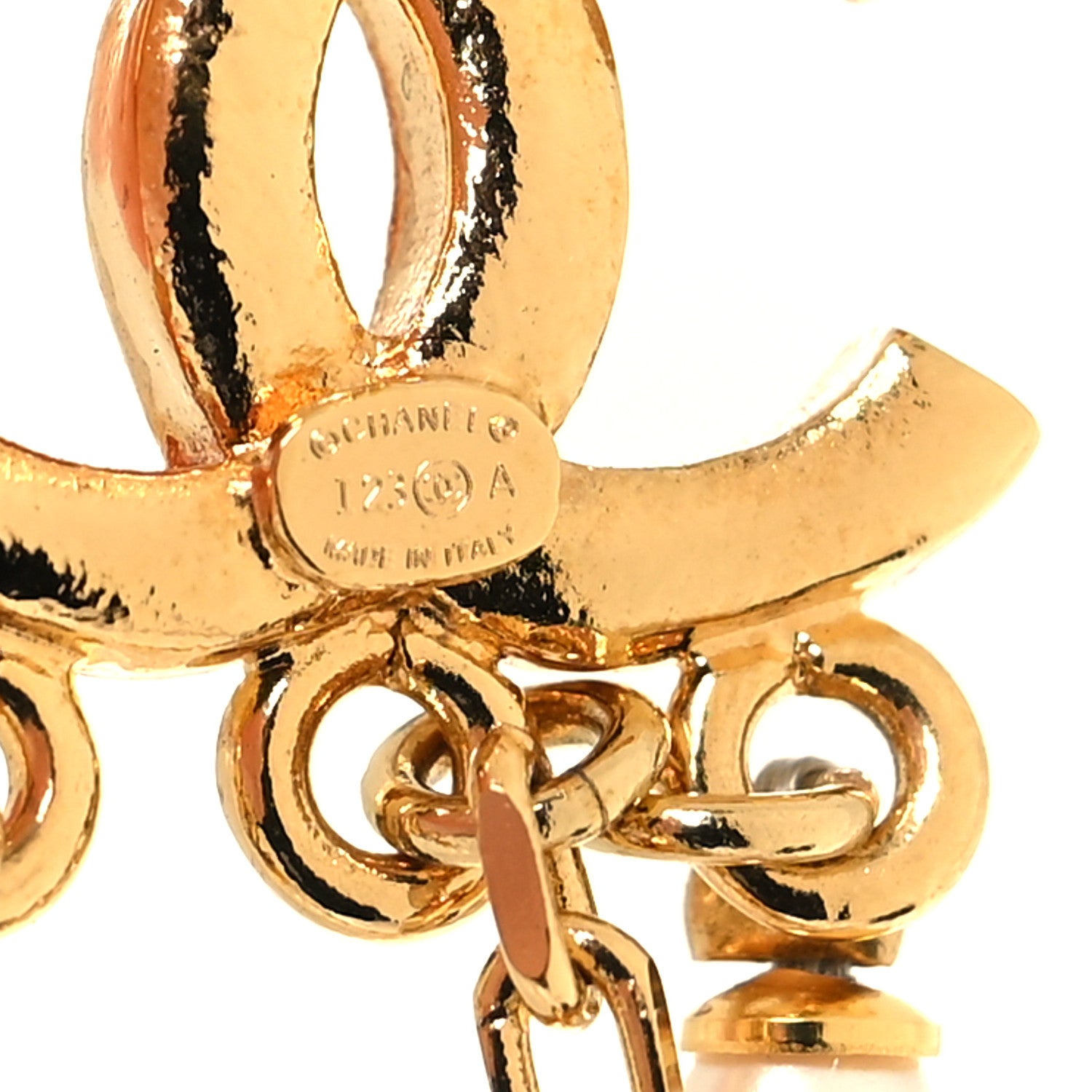 Chanel Pearl Crystal CC Flower Chain Multi Drop Earrings Gold 4 of 5