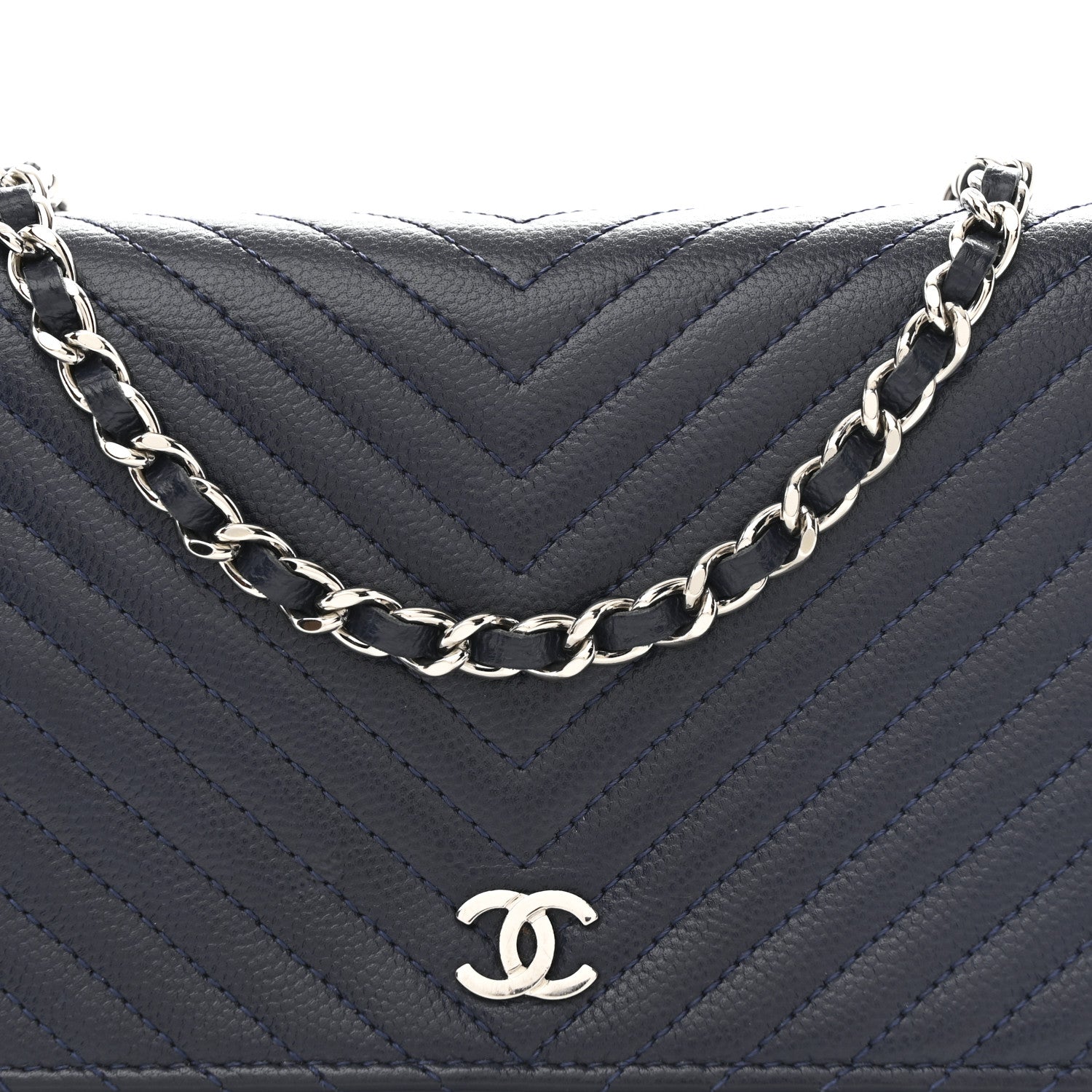 Chanel Caviar Chevron Quilted Wallet On Chain WOC Navy 9 of 12