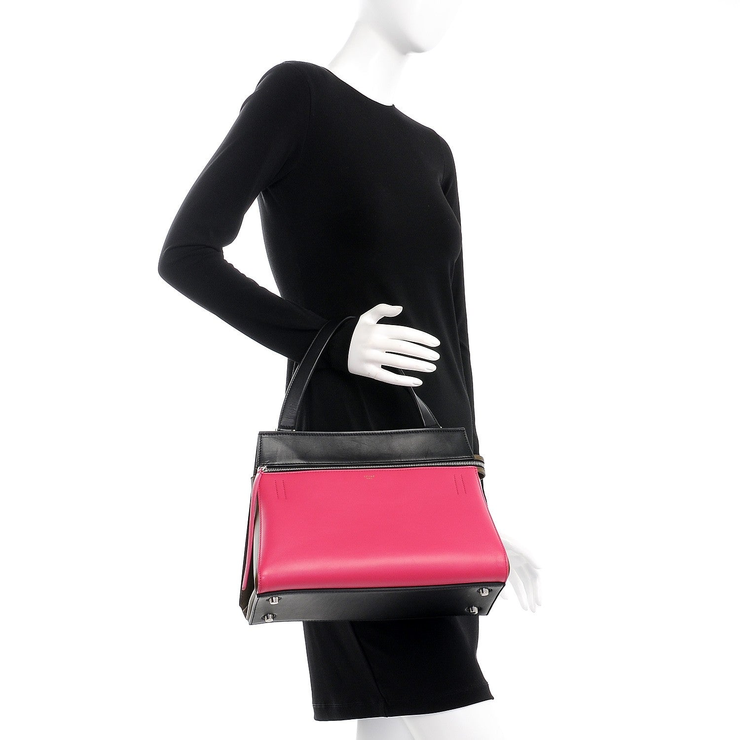Celine Smooth Calfskin Small Tri-Color Edge Shoulder Bag Fushia 2 of 7