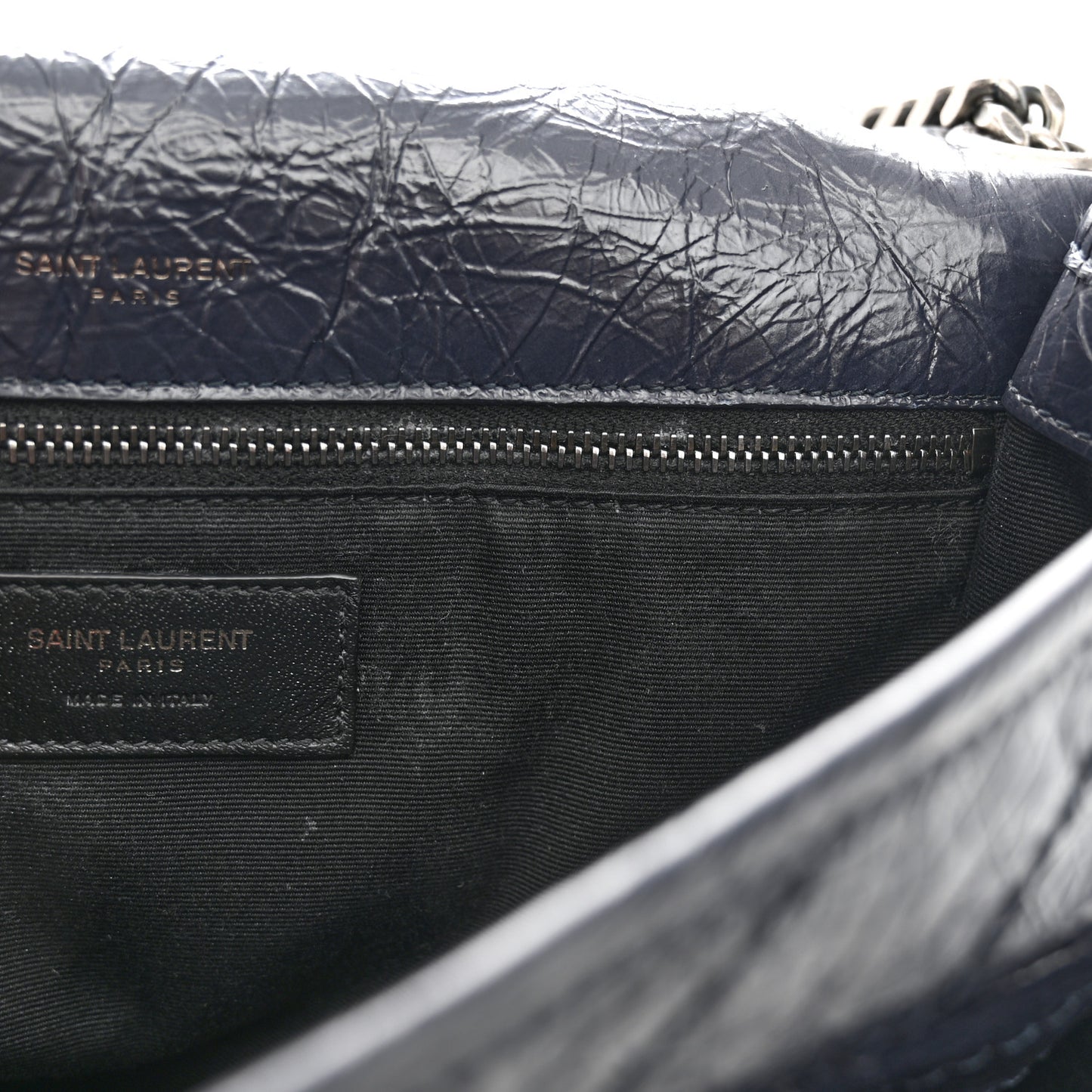 Crinkled Calfskin Matelasse Monogram Medium Niki Chain Satchel Deep Marine