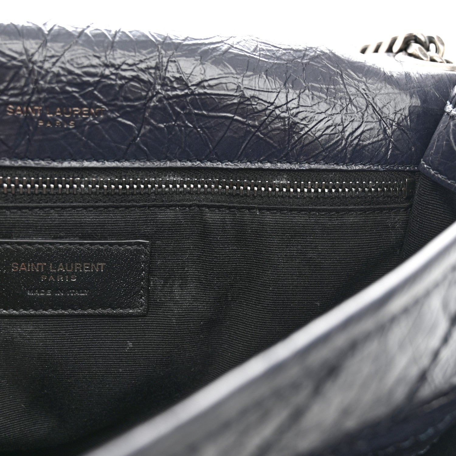 Saint Laurent Crinkled Calfskin Matelasse Monogram Medium Niki Chain Satchel Deep Marine 9 of 13